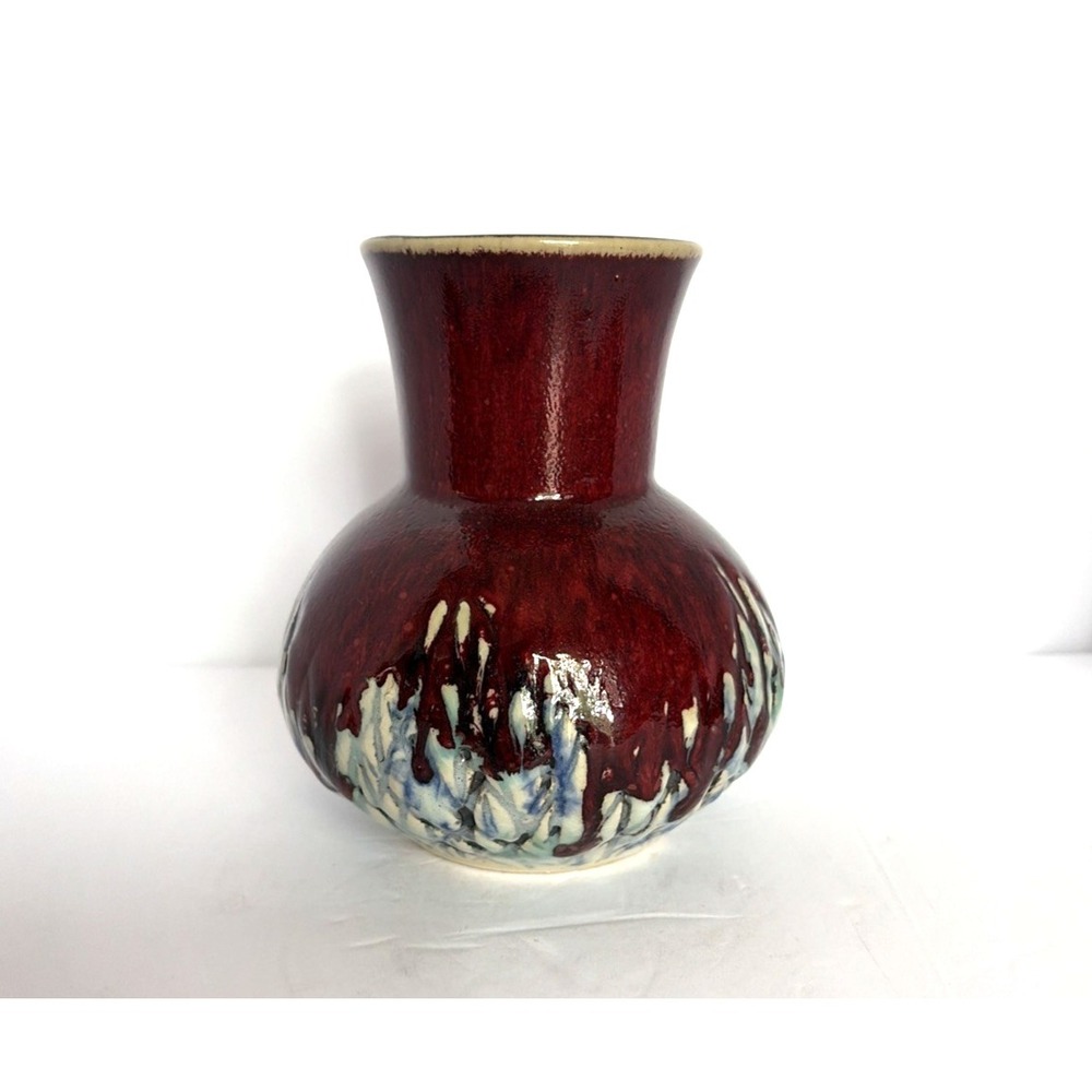 Drip Glazed Studio Art Pottery Vase Unmarked Unsigned 6" x 5"‎ Earth Tones